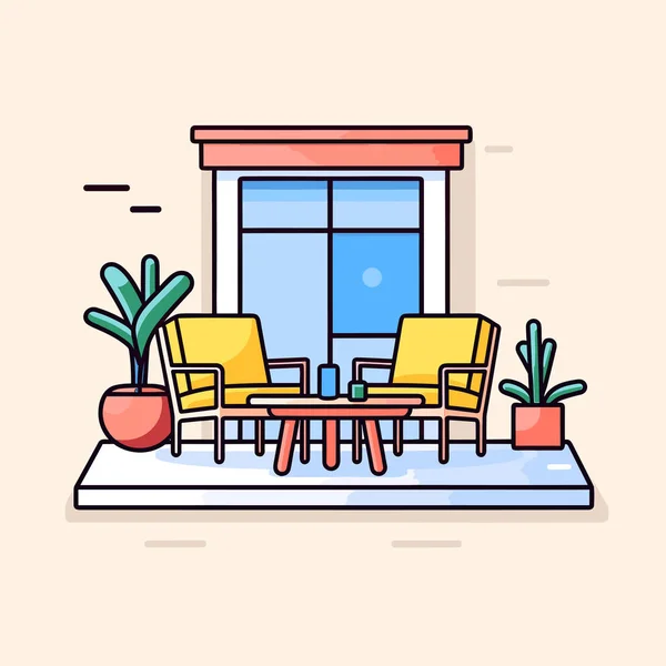Une Chambre Avec Une Table Des Chaises Une Plante Pot — Image vectorielle