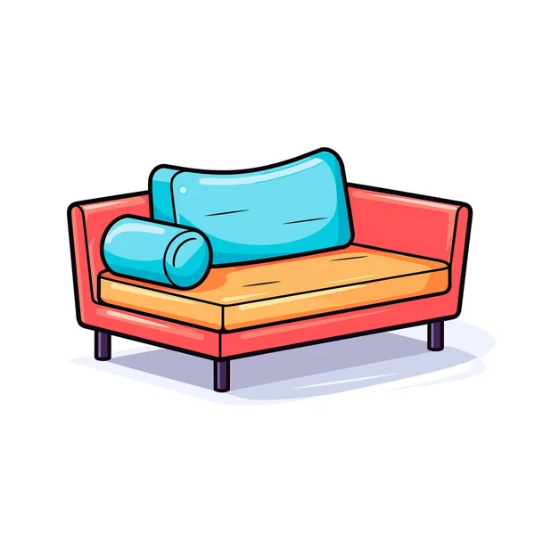 Eine Rote Couch Mit Einem Blauen Kissen Darauf — Stockvektor