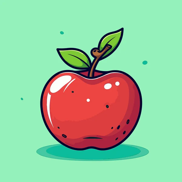 Ett Äpple Med Ett Grönt Löv Ovanpå — Stock vektor