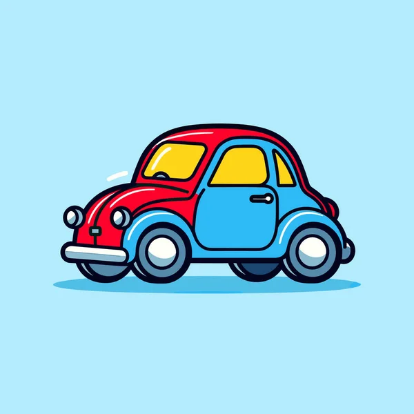Pequeno Carro Azul Vermelho Fundo Azul — Vetor de Stock