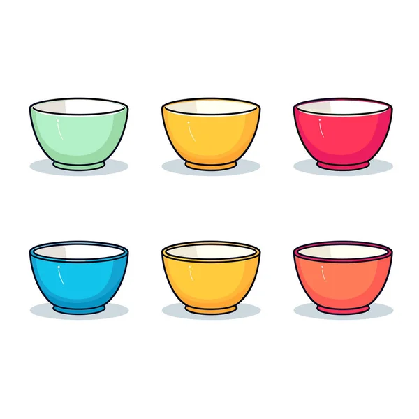 Conjunto Seis Cuencos Con Diferentes Colores — Vector de stock