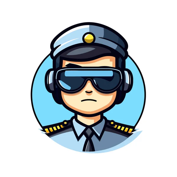 Man Pilots Uniform Wearing Headphones — Stock Vector