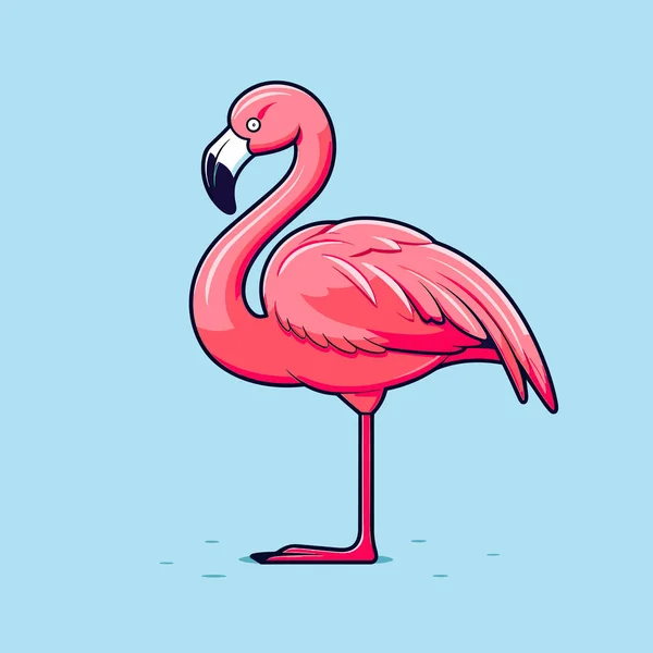 Pink Flamingo Standing Blue Background — Stock Vector
