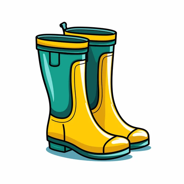 Ένα Ζευγάρι Κίτρινες Και Πράσινες Μπότες Βροχής — Διανυσματικό Αρχείο