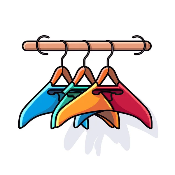Drie Kleurrijke Hangers Hangend Aan Een Houten Staaf — Stockvector