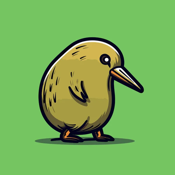 緑の背景の上に座っている漫画の鳥 — ストックベクタ