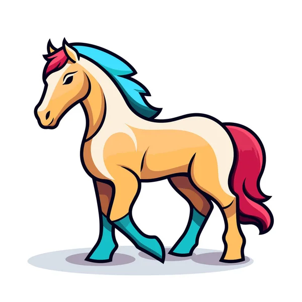 Cavalo Desenho Animado Com Uma Crina Azul Uma Cauda Vermelha — Vetor de Stock