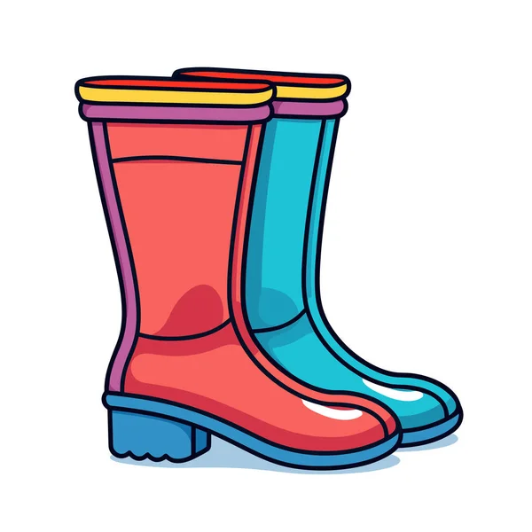 Ένα Ζευγάρι Ροζ Και Μπλε Μπότες Βροχής — Διανυσματικό Αρχείο