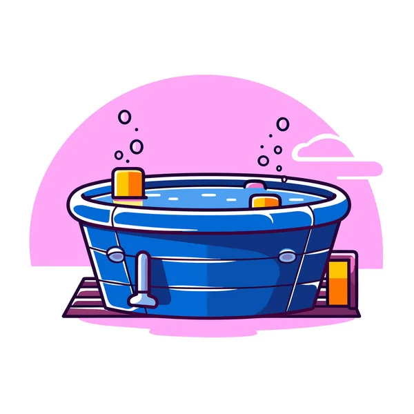 Cartoon Blue Bathtub Soap Bubbles — Stock Vector
