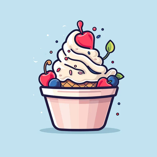 Ice Cream Sundae Cherry Top — Stock Vector