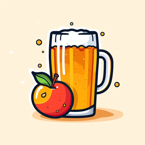 Verre Bière Côté Une Pomme — Image vectorielle