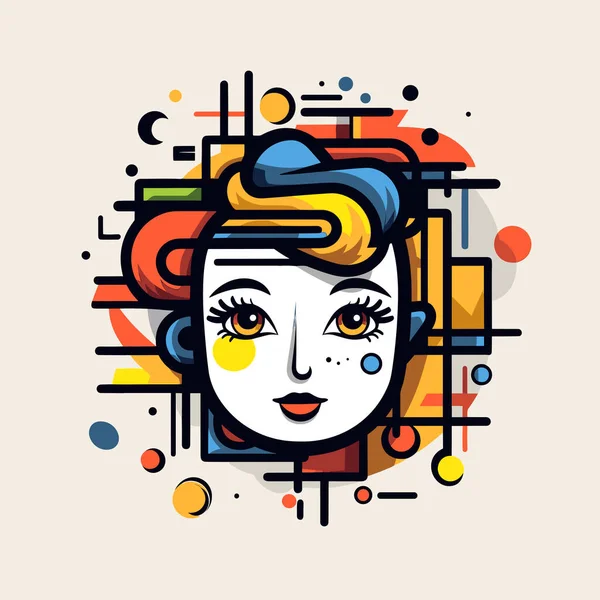 Una Cara Mujer Con Círculos Coloridos Alrededor — Vector de stock