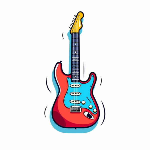 Une Guitare Rouge Bleue Cou Jaune — Image vectorielle