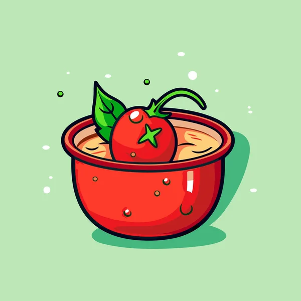 Semangkuk Sup Dengan Tomat Atasnya - Stok Vektor