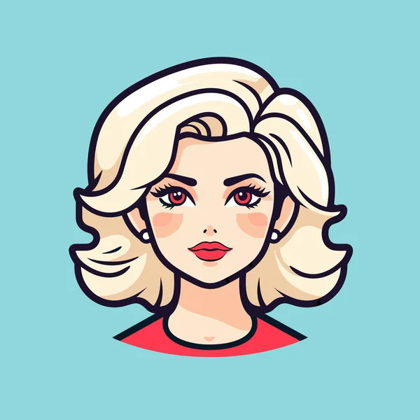 Visage Femme Aux Cheveux Blonds Fond Bleu — Image vectorielle