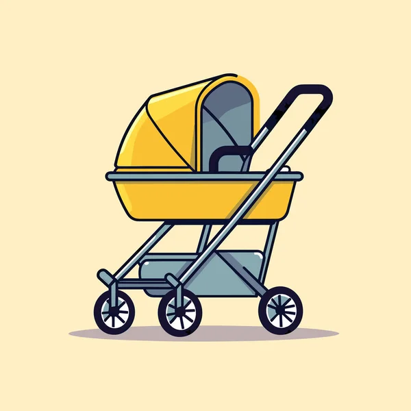 一个带黑色把手的黄色婴儿车 — 图库矢量图片