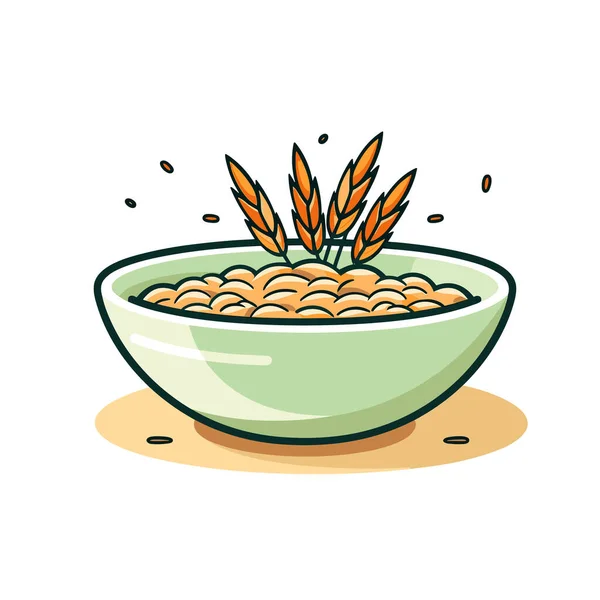 一碗麦片 里面有一丛儿麦子 — 图库矢量图片