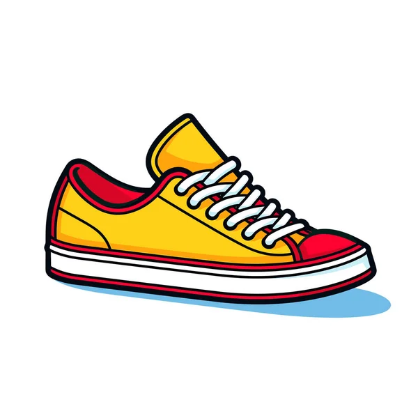 Een Gele Sneaker Met Rode Witte Veters — Stockvector