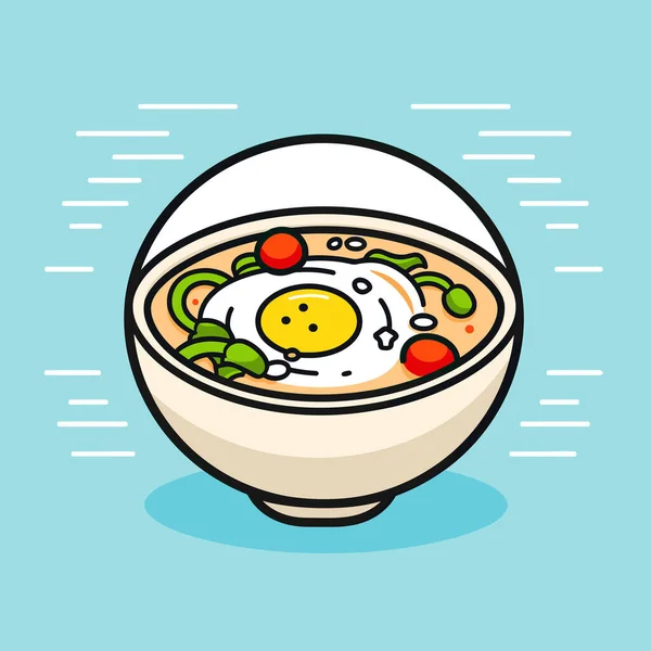 Skål Soppa Med Ett Ägg Ovanpå — Stock vektor