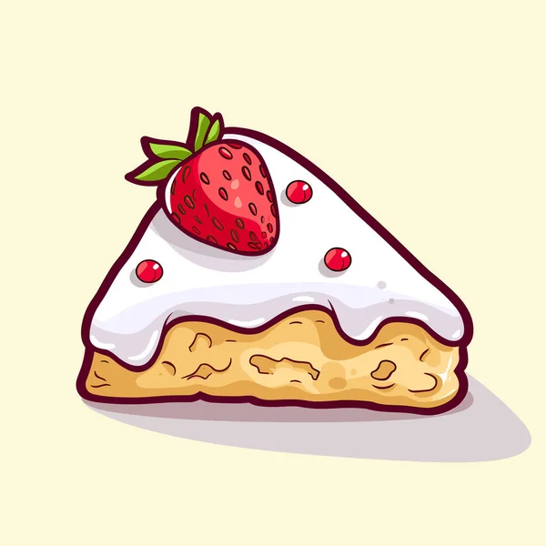 Ein Stück Kuchen Mit Einer Erdbeere Obendrauf — Stockvektor