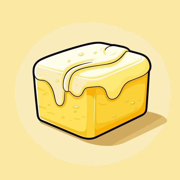 Ein Stück Gelber Kuchen Mit Sahnehäubchen — Stockvektor