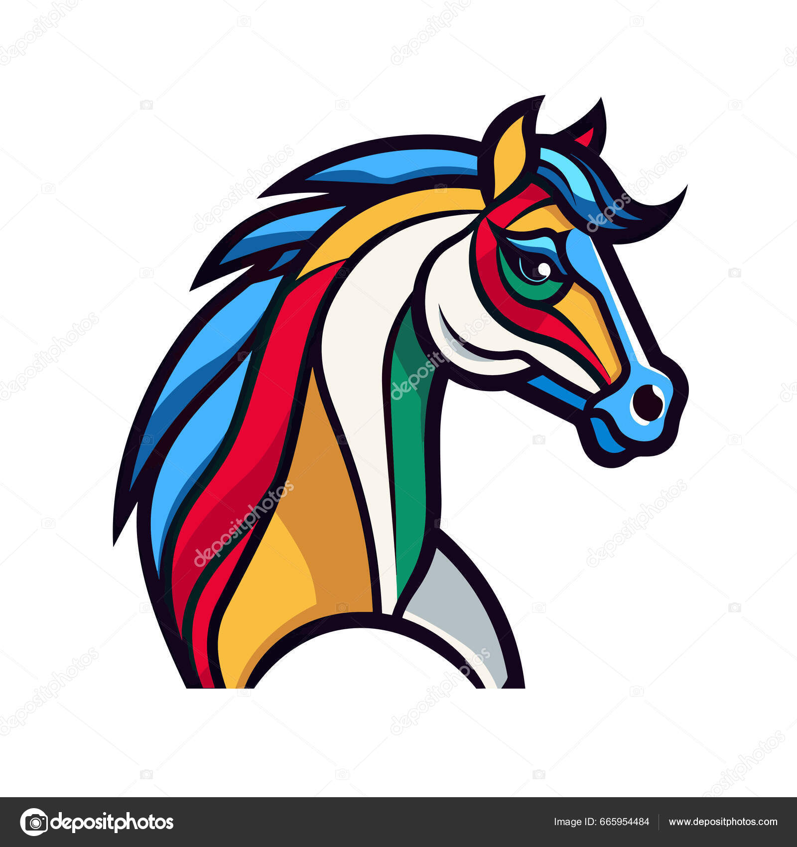 Farverig Heste Hoved Med Hvid Baggrund — Stock-vektor ©thvideo 665954484