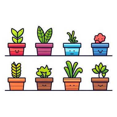 Rafın üstünde duran bir sıra saksı bitkisi.