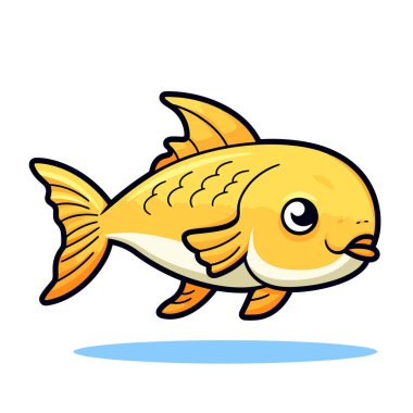 Beyaz arka planda büyük gözlü sarı bir balık.