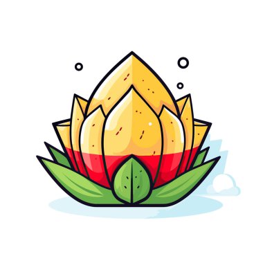 Yeşil yapraklı kırmızı ve sarı bir çiçek.