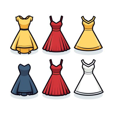 Beyaz arka planda bir sürü farklı elbise.