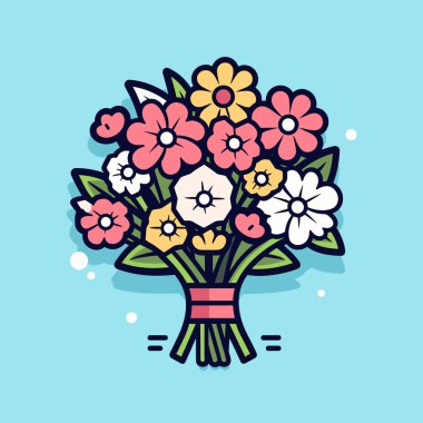 Bir buket çiçek mavi bir arka plan üzerinde