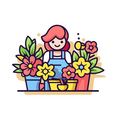 Çiçek saksısında çiçekli bir kadın