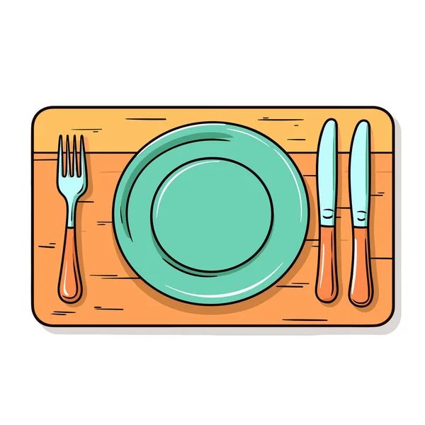 Endroit Avec Une Assiette Une Fourchette Couteau — Image vectorielle