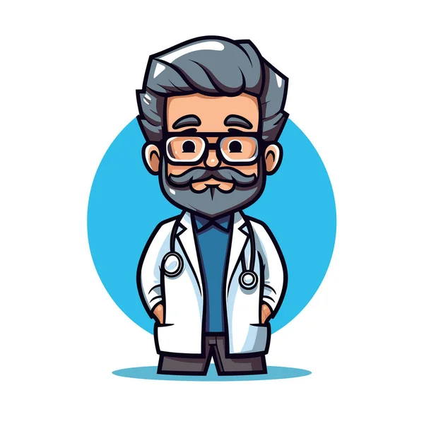 Homem Com Óculos Barba Usar Casaco Laboratório — Vetor de Stock