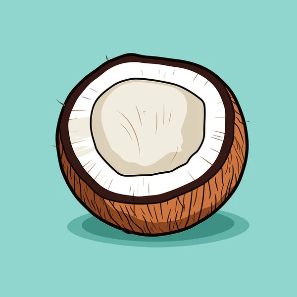 Eine Halb Gegessen Kokosnuss Sitzt Auf Einer Grünen Oberfläche — Stockvektor