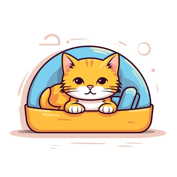 Kot Siedzi Wewnątrz Żółtego Kociego Łóżka — Wektor stockowy