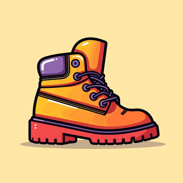 Ein Paar Orangefarbene Stiefel Mit Lila Schnürsenkeln — Stockvektor