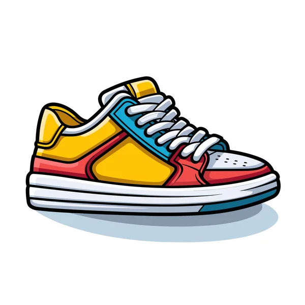 Een Gele Rode Sneaker Met Witte Veters — Stockvector
