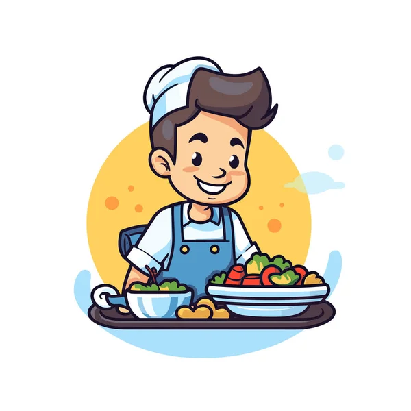 Man Chefs Hat Preparing Food — Stock Vector