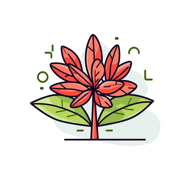 Eine Rote Blume Mit Grünen Blättern Auf Weißem Hintergrund — Stockvektor