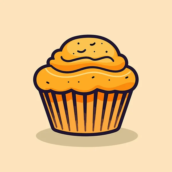 Ein Gelber Cupcake Mit Einem Smiley Darauf — Stockvektor