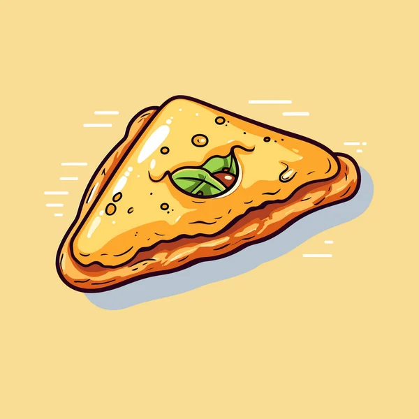 Morceau Pizza Avec Une Feuille Dessus — Image vectorielle