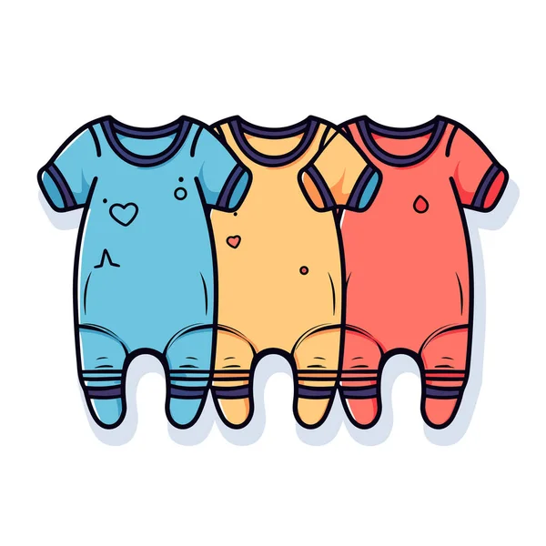 Três Bebê Onesuits Cores Diferentes Fundo Branco —  Vetores de Stock