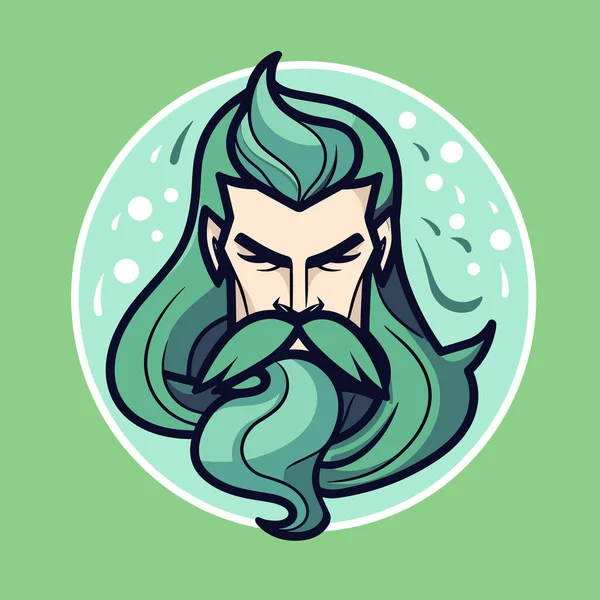 Een Man Met Lang Groen Haar Een Baard — Stockvector