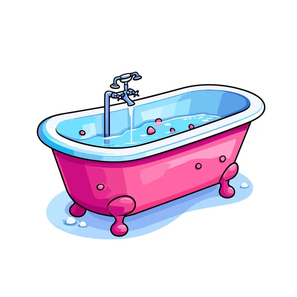 一个粉色浴缸 上面有水龙头 还有从水龙头流出的水 — 图库矢量图片