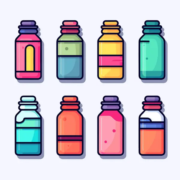 Set Bottiglie Piene Liquido — Vettoriale Stock