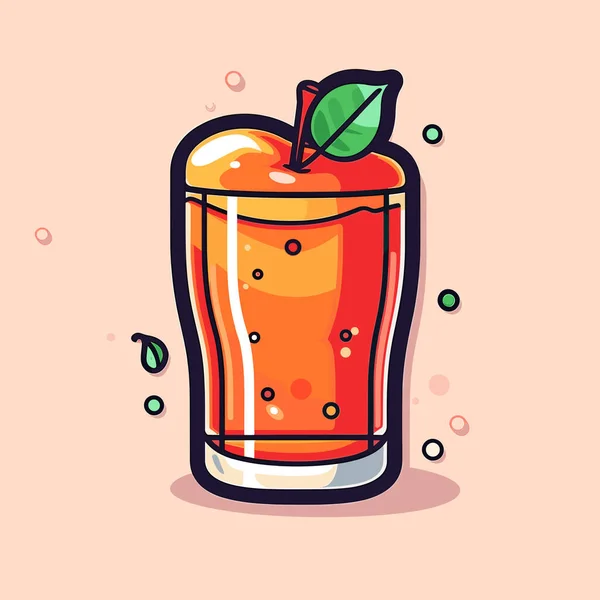 Апельсиновый Напиток Зеленым Листом Сверху — стоковый вектор