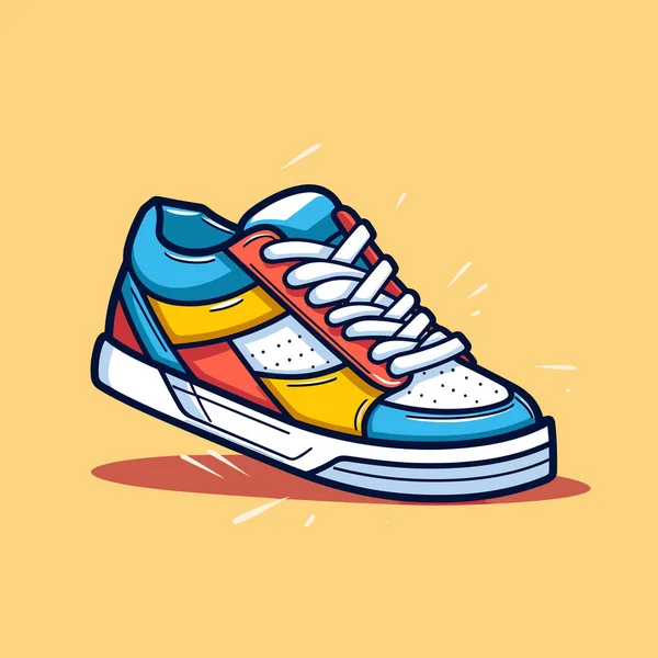 Ett Par Färgglada Sneakers Gul Bakgrund — Stock vektor