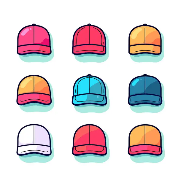 Set Nove Cappelli Con Colori Diversi — Vettoriale Stock