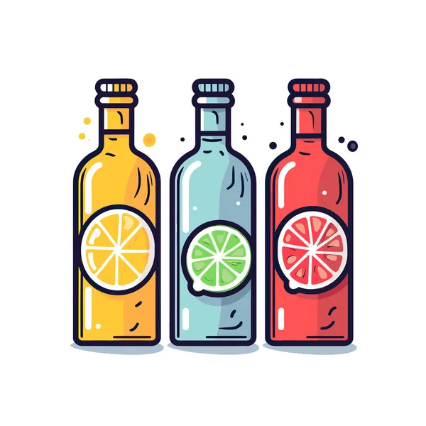 Tres Botellas Diferentes Tipos Alcohol — Vector de stock